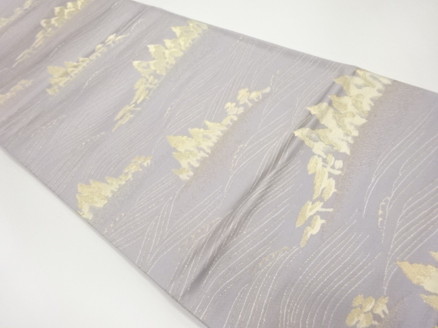 木々に波模様織出し袋帯